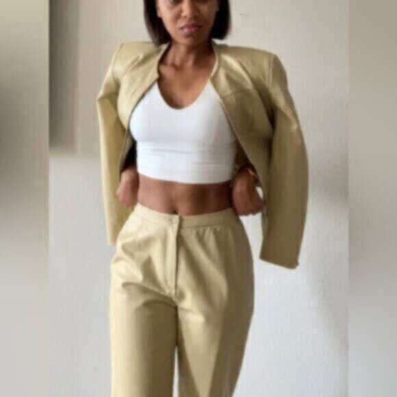 Carlisle 90s Vintage Genuine Leather Two Piece Pants Suit Set - Picture 13 of 13